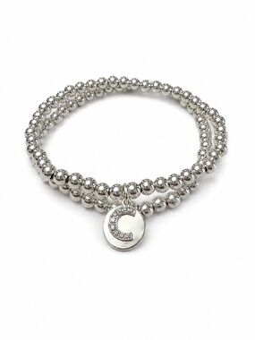 Nine West Silver Tone Double  Strand Beaded Stretch Bracelet